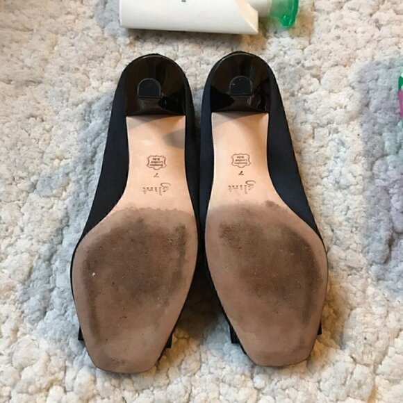 GLINT: 3" Black Satin Bow Peep Toe Heels - Picture 4 of 8